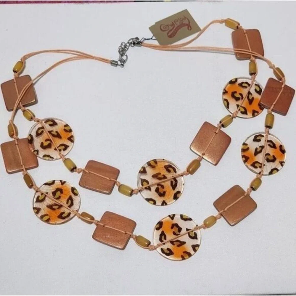 Gypsy Warehouse Leopard Print Double Strand Statement Necklace Copper‎ Boho
